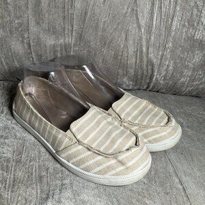 Womens casual flats shoes Size 7 8 oxfords white Tan stripe Casual Boat Vacation